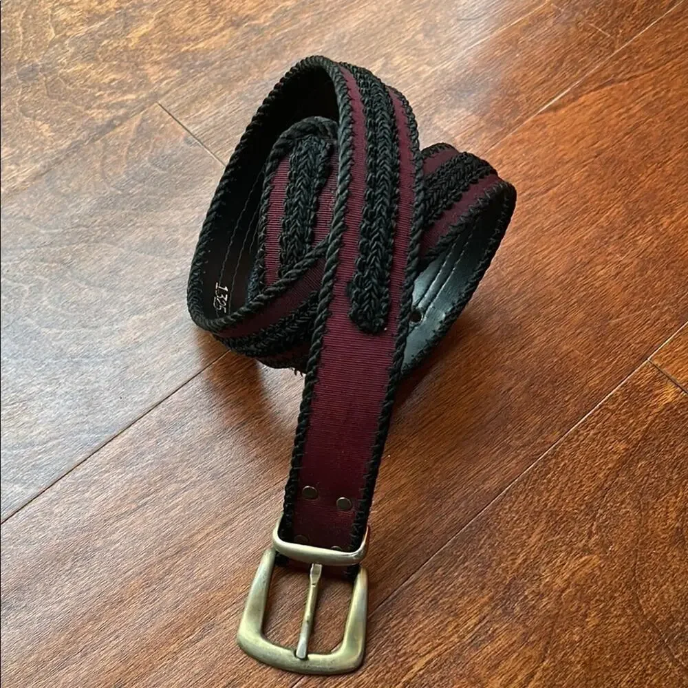 Super Vintage, Super Cool Black and Burgundy Fabric and Ribbon Belt, Size Small